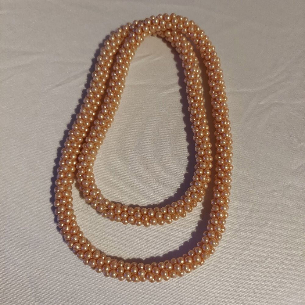 Peach 70s Crocheted Necklace Rope VTG 28"